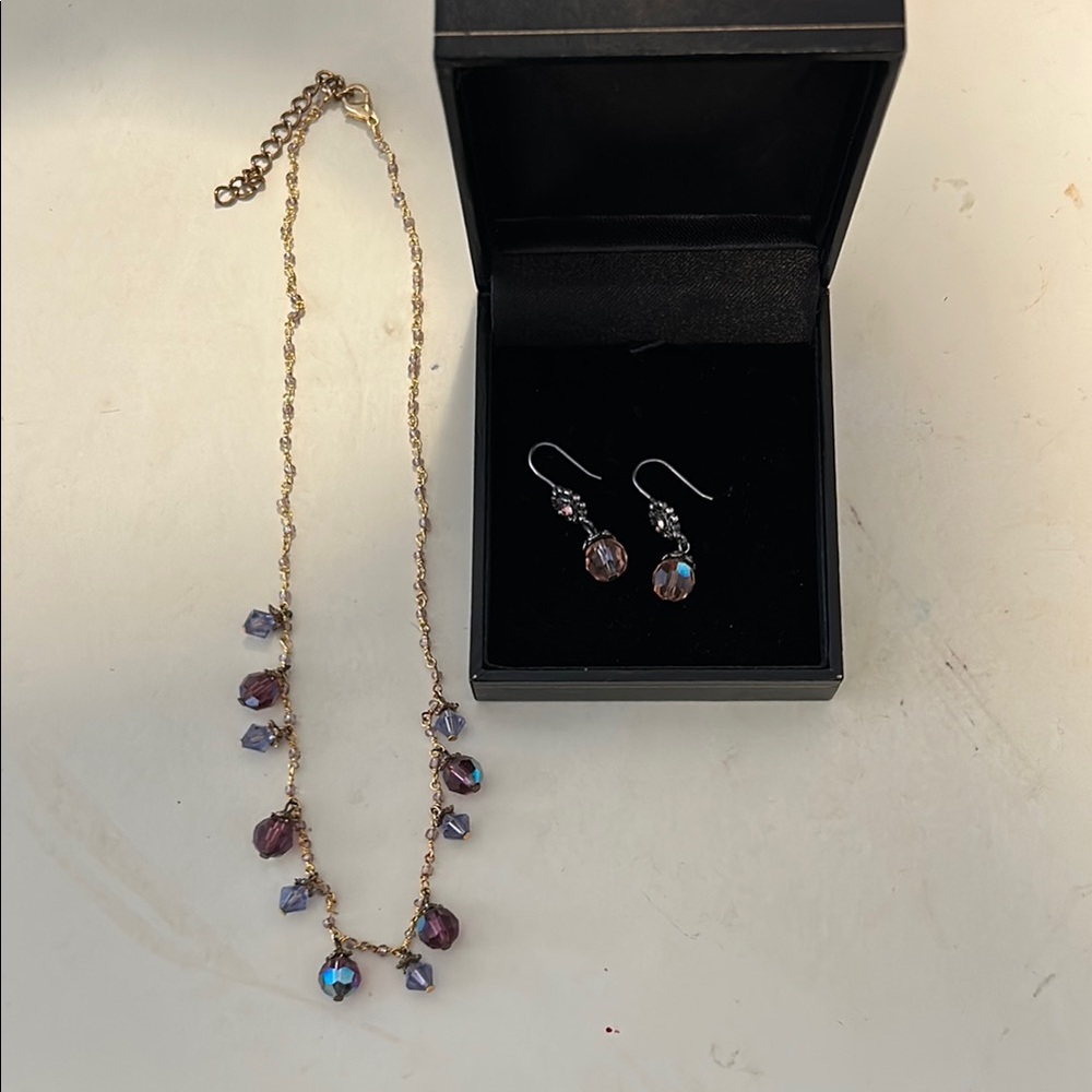 Gold and Purple Necklace with Irregular Stones with matching earrings